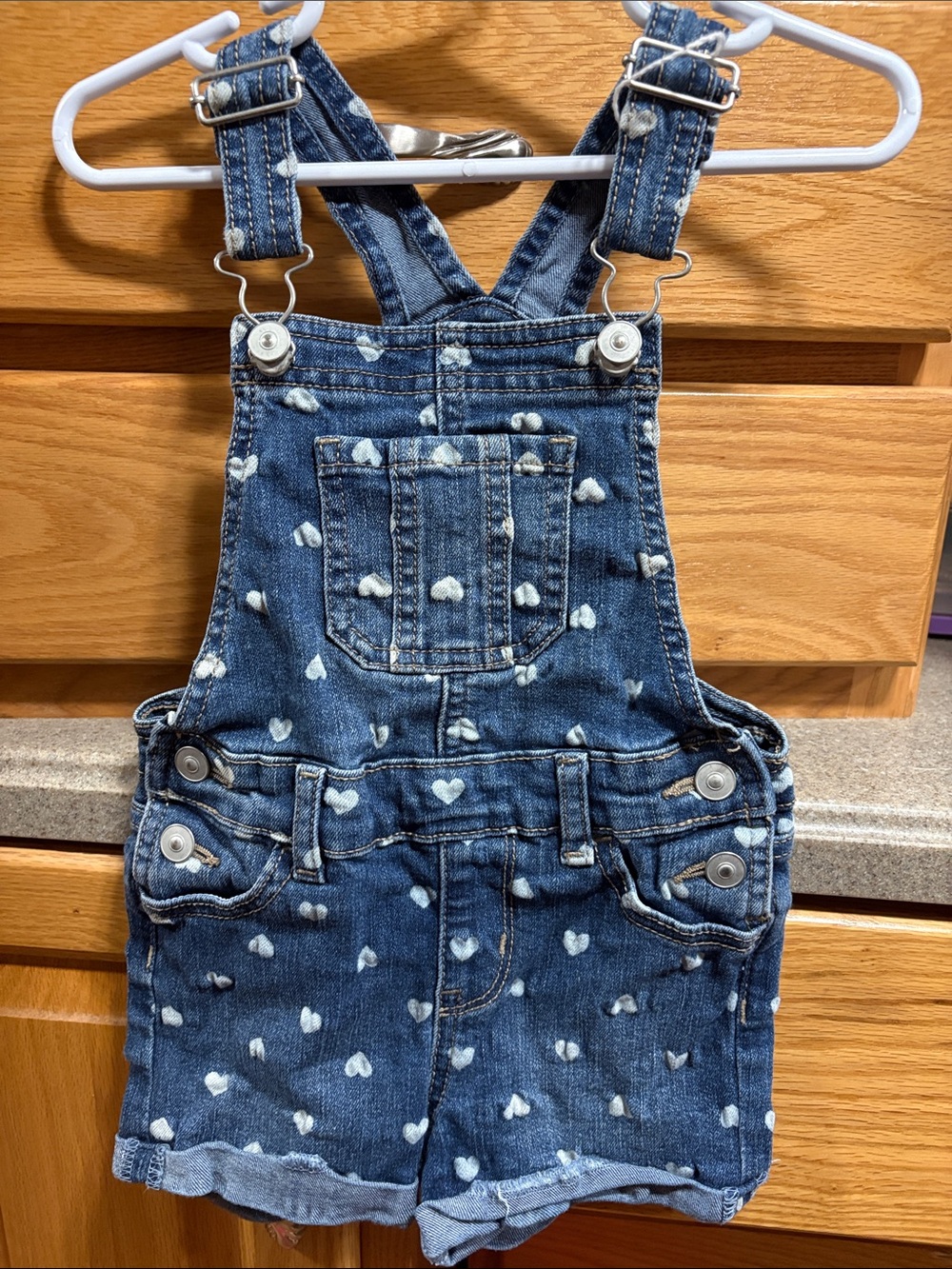 wonder nation Denim Heart Print Shortalls in Blue